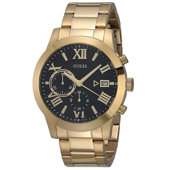 Guess Classic Diamonds Black Dial Gold Steel Strap Watch for Men - W0416G2